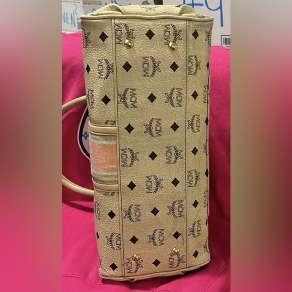 MCM bag Brown/Tan Leather Satchel Purse MCM Visetos Leather w/ Stripe  *REHAB** - Picture 5 of 12